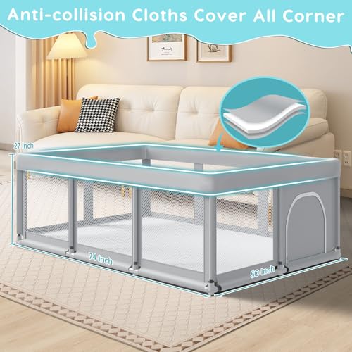 Large Baby Playpen 74x50 Indoor Outdoor Safety Play Yard with Breathable Mesh