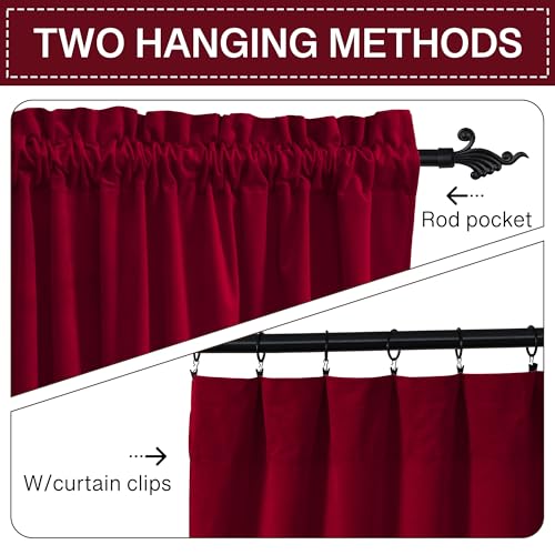 StangH Autumn Series Red Velvet Curtains 42W x 84L, Pack of 2, 2 Panels