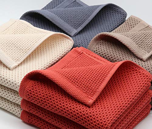 Absorbent Cotton Waffle Kitchen Dish Cloths, 12x12 Inch, 6 Pack
