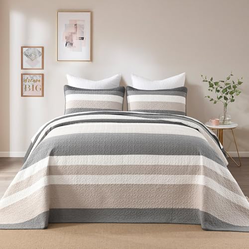 Oversized 120x120 Cotton Bedspread Set with Striped Pattern - 3pcs