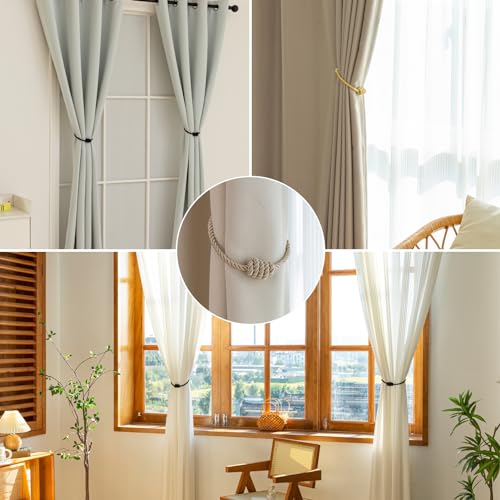 Magnetic Curtain Tiebacks - 2 Pack Decorative Rope Holdbacks for Drapes