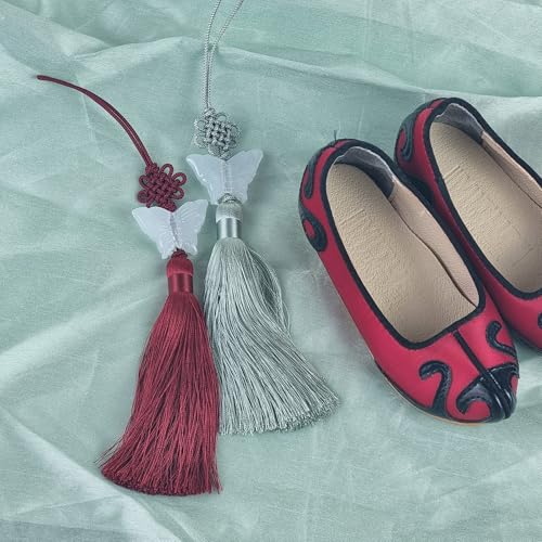 Korean Butterfly Norigae Tassel Bag Charm - Jade-Tone Resin Hanbok Ornament