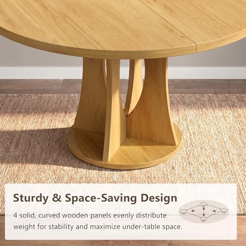 47.2-Inch Round Wooden Dining Table for 4-6, Farmhouse Oak Kitchen Table