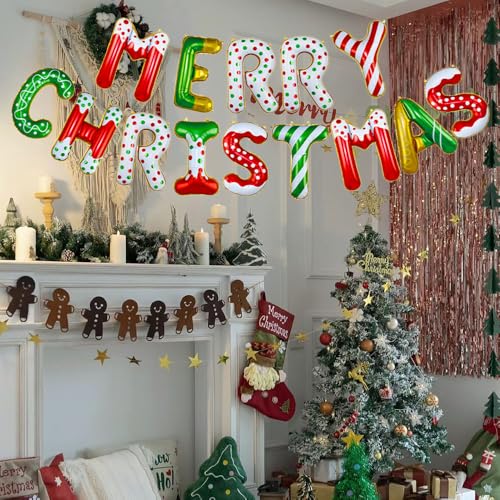 Christmas Balloons Banner Set with 'Merry Christmas' Letters - Festive Party Decorations