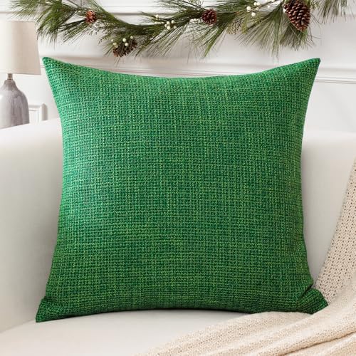 OTOSTAR Christmas Green Linen Throw Pillow Cover 18x18 Inch Set of 1 for Home Decor