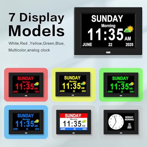 7-Inch Digital Alarm Clock for Seniors with Large HD Calendar Display