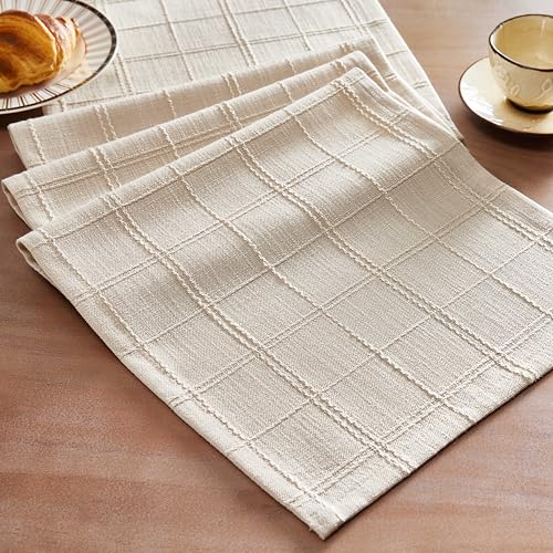 Linen Blend Checked Table Runner, 13x72 Inches Neutral Beige Farmhouse Decor