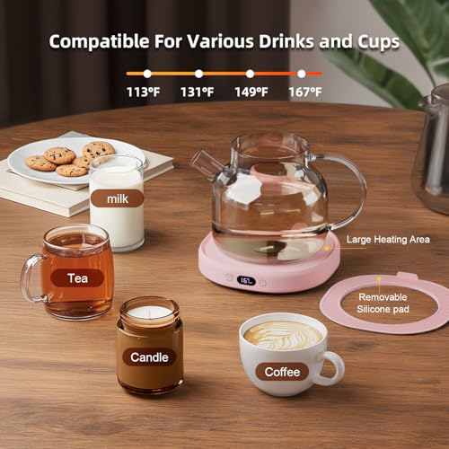 Pink Mug with Warmer Set - Electric Heated Coffee & Tea Cup with Temperature Control
