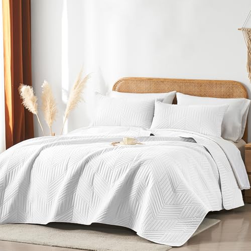 Davulos White Queen Quilt Bedding Set - 3-Piece Microfiber Coverlet