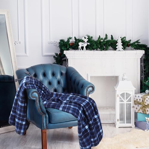 Blue Buffalo Plaid Fleece Throw Blanket 50x60 for Couch Bed Travel Bulk