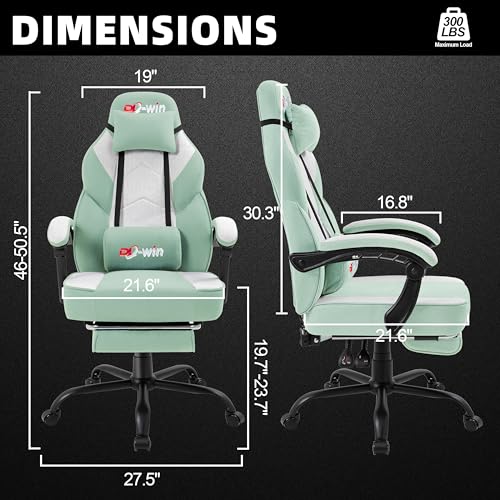 Ergonomic Fabric Gaming Chair with Massage Lumbar Support and Footrest