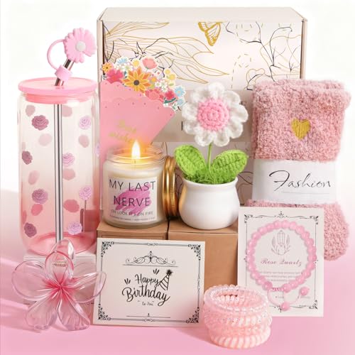 Unipinkart Pink Birthday Gift Basket for Women Teen Girls Self Care & Cute Accessories