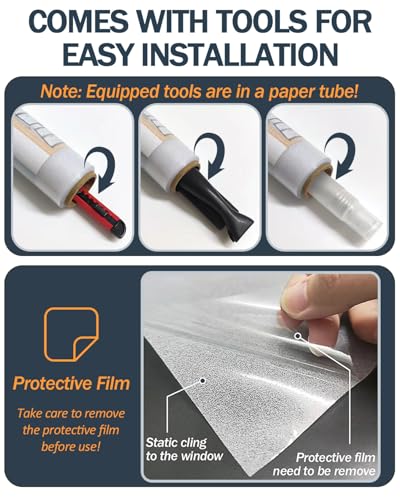 Frosted Glass Window Film - 96% Privacy Protection, Heat Blocking, 17.5 x 78.7 Inch