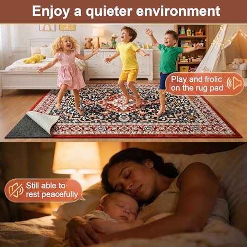 6x9 Feet Non-Slip Rug Pad, 1/4 Inch Thick Felt Cushion for Hardwood Floors