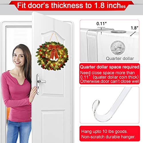 Clear Over the Door Wreath Hangers - 15 Inch Non-Scratch Hooks (2 Pack)