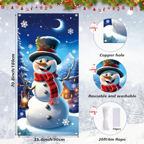 Christmas Door Cover Snowman Scene Indoor Outdoor Holiday Banner 35x71in