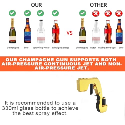 UPOFI Gold Champagne Gun for Parties - Reusable Plastic Beer & Sprayer with Adjustable Stopper