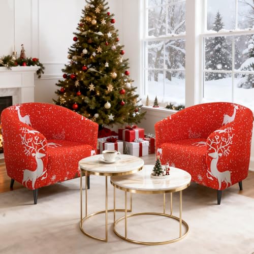 SearchI Red Christmas Elk Club Chair Slipcover - Stretch Tub Chair Cover