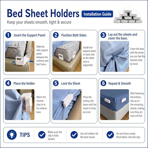 Fitted Sheet Holders - No-Lift Bed Sheet Corner Grippers & Locks Set