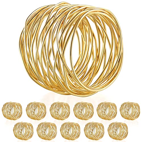 Gold Twisted Wire Mesh Napkin Rings Holders Set of 12 for Dinner Parties & Weddings