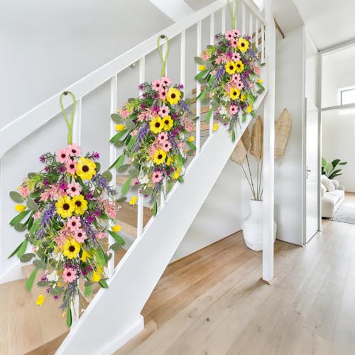 23.6-Inch Artificial Spring Teardrop Swags with Sunflowers, 2-Pack