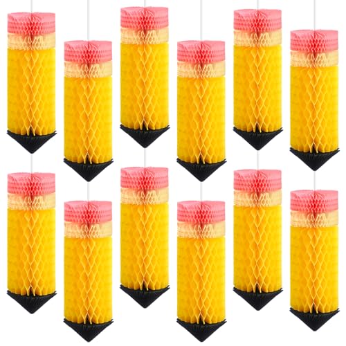 12 Pcs Pencil Honeycomb Hanging Decorations for Classroom Back to School