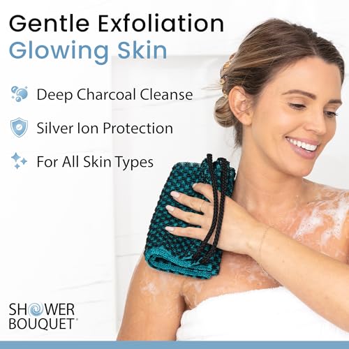 Charcoal Green Japanese Exfoliating Washcloth for Back & Body - Silver Ion Infused, 1 Count