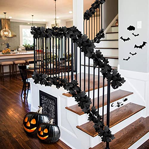 Black Maple Leaf Halloween Garland - 11.8 ft Artificial Fall Vines (2 Pack)
