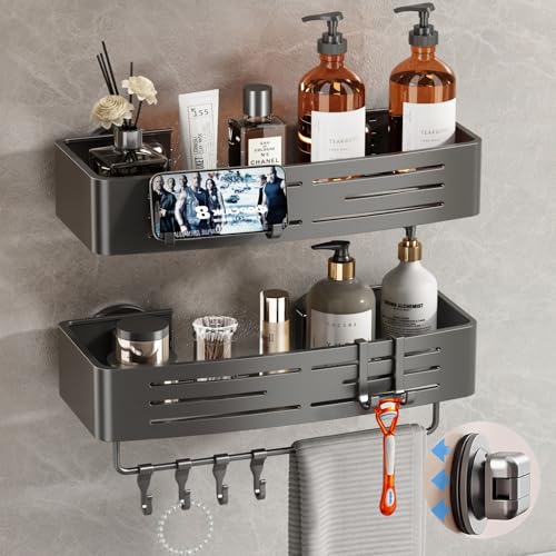 Shower Caddy Suction Cup 2 Pack No Drilling Aluminum Organizer Gray