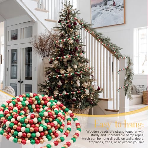 WILLBOND 16ft Wooden Bead Garland for Christmas Tree - Classic Color