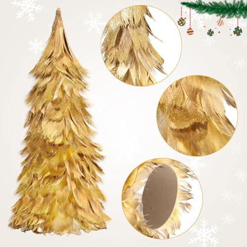 Liliful 4-Pack Gold Feather Christmas Trees, 12-Inch Holiday Decor