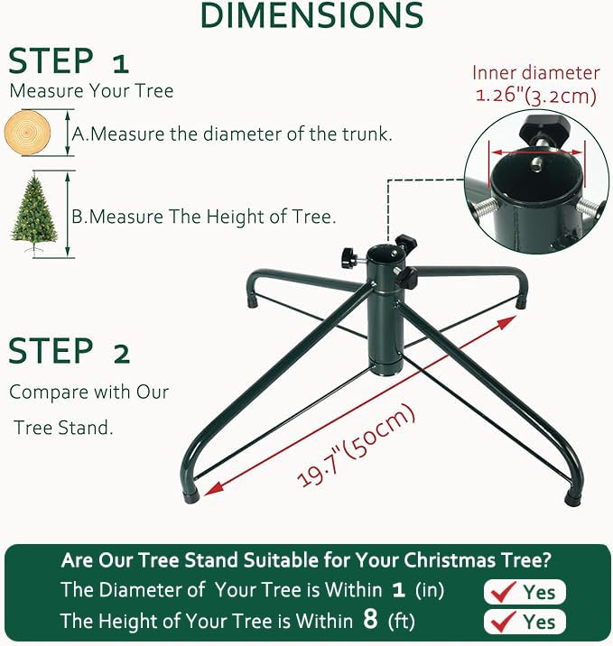 Folding Metal Christmas Tree Stand - 19.7 Inch Base for 8ft Trees