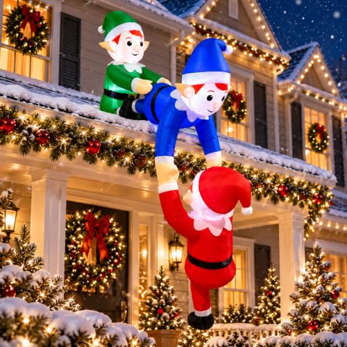 7FT Christmas Inflatable 3 Climbing Elves Blow Up Decorations with