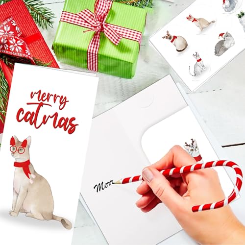 Christmas Cat Money Holder Cards Set - Includes 30 Holiday Greeting & Gift Envelopes