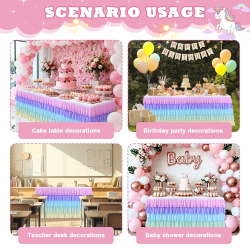 Pastel Rainbow Tulle Table Skirt 6ft x 30in for Parties and Baby Showers
