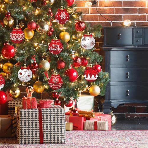 PBPCGBW 12Pcs Red and White Christmas Tree Ornaments - Flat Ball Decorations - Christmas-12