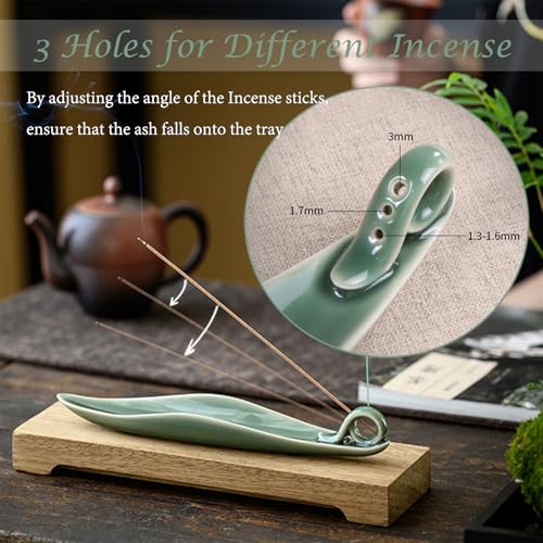 9-Inch Ceramic Leaf Incense Stick Holder and Ash Catcher