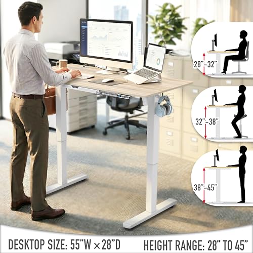 55 x 28 Electric Standing Desk with Drawer, Memory Presets & Cable Management