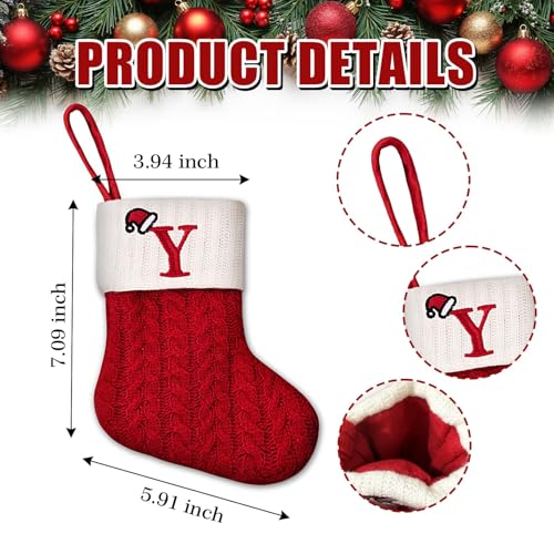 NUVCELKA Christmas Stocking Letters A-Z Red Cable Knit Mini Personalized Name Embroidered Y Variation