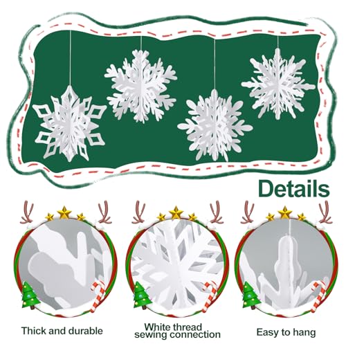 36 Pack Christmas Hanging Snowflakes Decorations - 3D Paper Ornaments for Holiday & Winter Decor