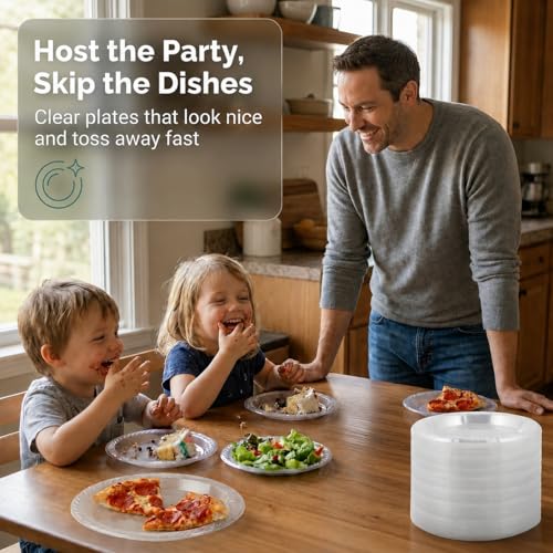 Framo 9 Inch Clear Plastic Dinner Plates 120 Count – Heavy Duty Disposable, 9" Pairing Siblings