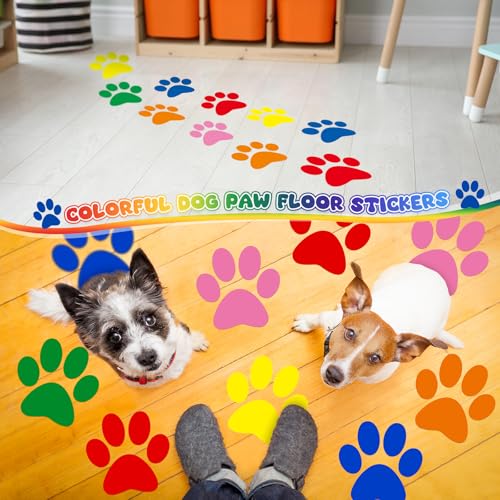 30 Pcs Large Colorful Paw Print Floor Decals, 7.5 Inch Vinyl Wall Clings