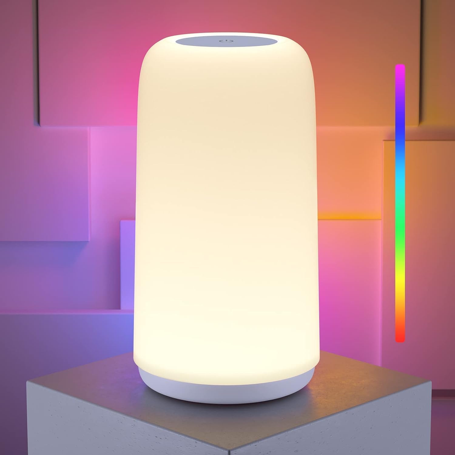 ROOTRO Touch Bedside Table Lamp - Sleek 3-Way Dimmable LED with RGB Mode | Multi-Color Nightstand Light