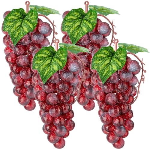 Lifelike Artificial Red Grapes - 4 Bunches for Decor & Crafts