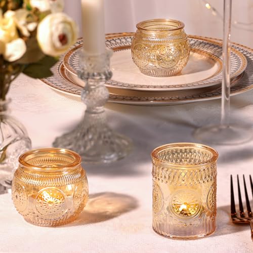 DARJEN Gold Votive Candle Holders Set 24PCS Glass Tea Light Candle Holders for Weddings & Home Decor