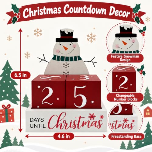 Eternhome Wooden Christmas Countdown Calendar Snowman Farmhouse Decor