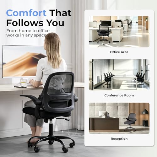 Ergonomic Mesh Office Chair with Flip-Up Arms and 3-Inch Cushion
