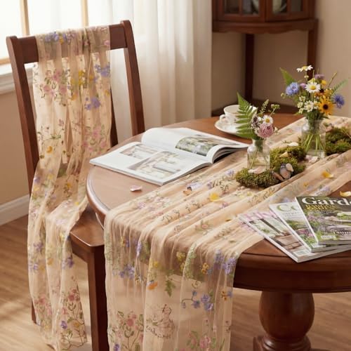 Champagne 6-Pack Floral Embroidered Table Runners 10ft Wedding Baby Shower 23.6 x 120 inches