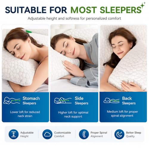 SUPA MODERN Cooling Shredded Memory Foam Pillows, Queen Size (Set of 2)