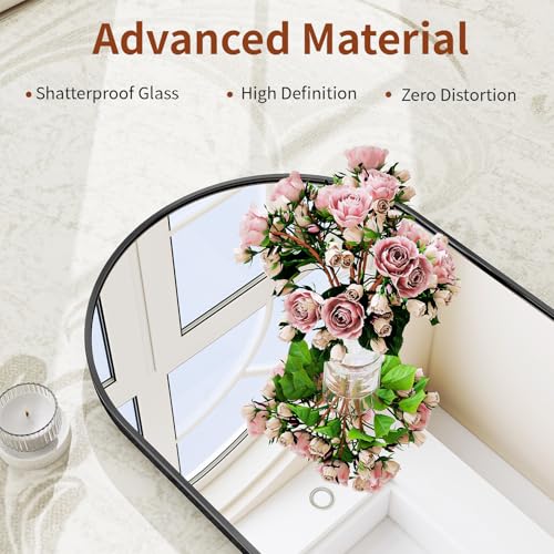 56" x 21" Arched Full Length Floor Mirror, Aluminum Frame Wall Standing Mirror
